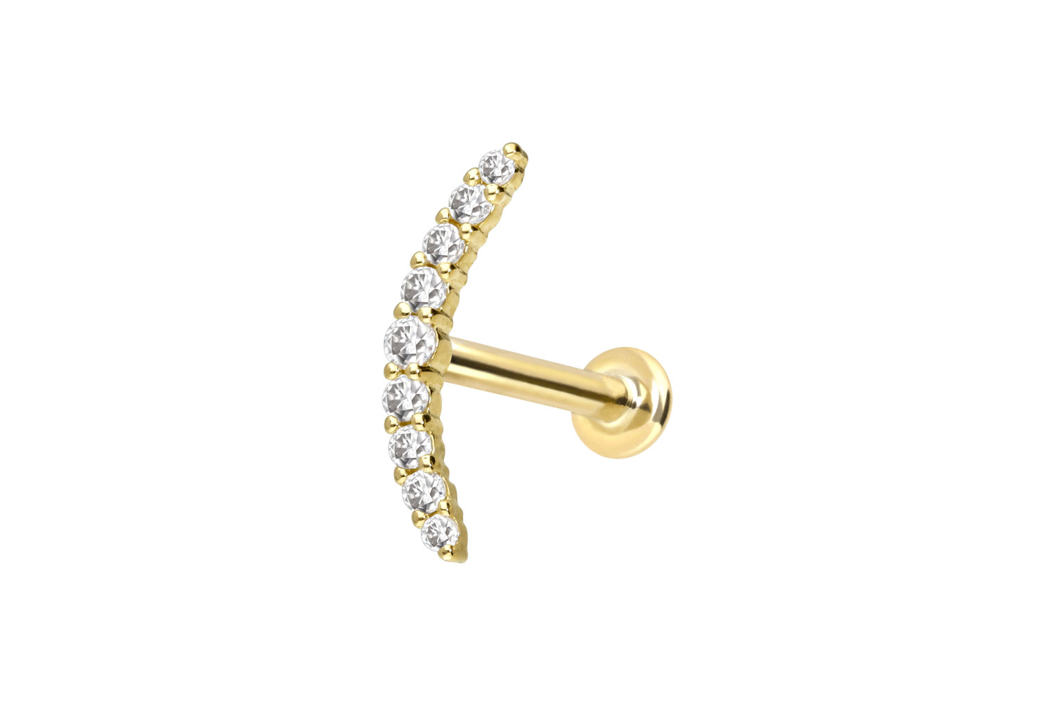14 Karat Gold Labret Piercing mit Innengewinde MOISSANIT-BOGEN
